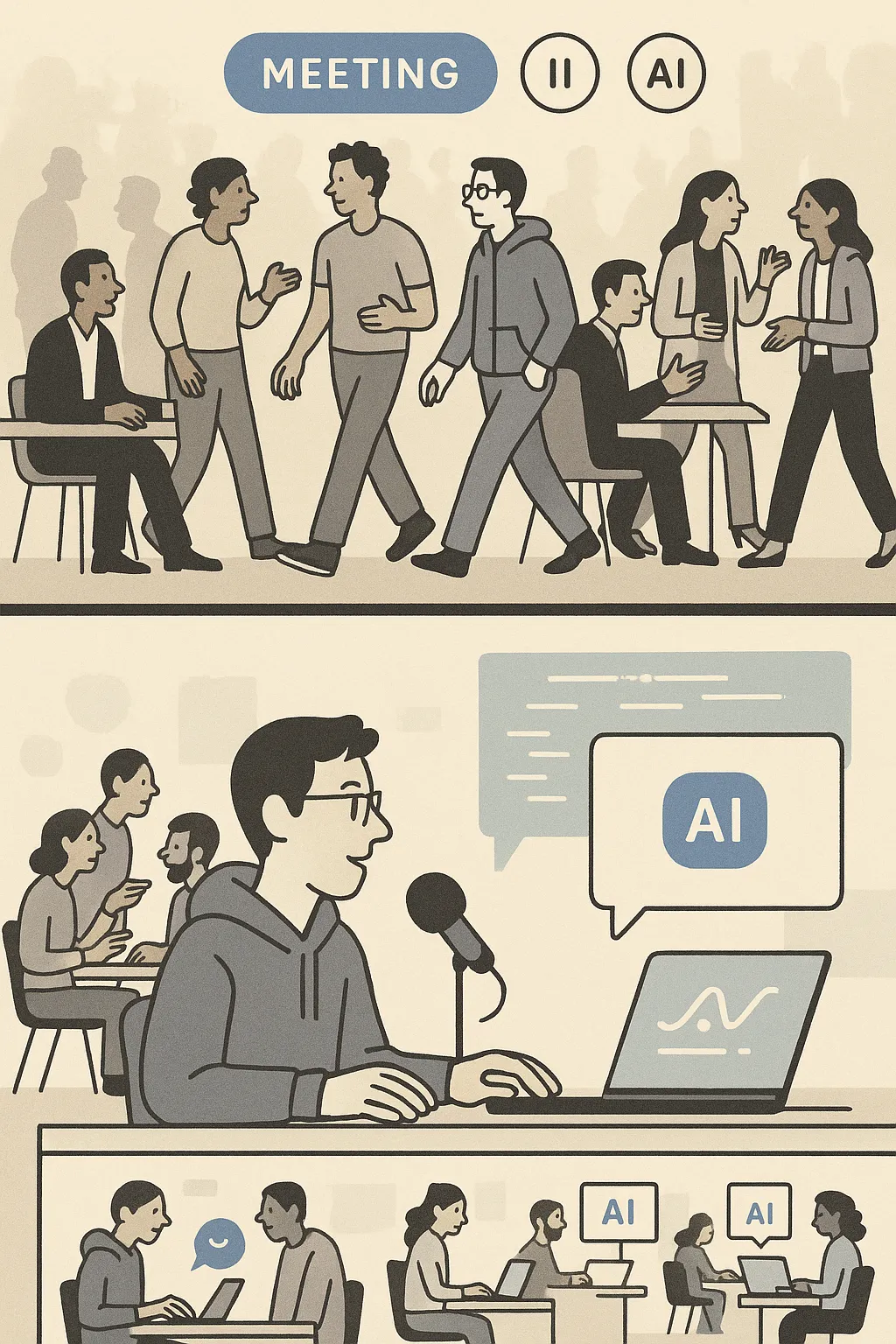 Evolution from traditional meetings to AI-augmented individual productivity